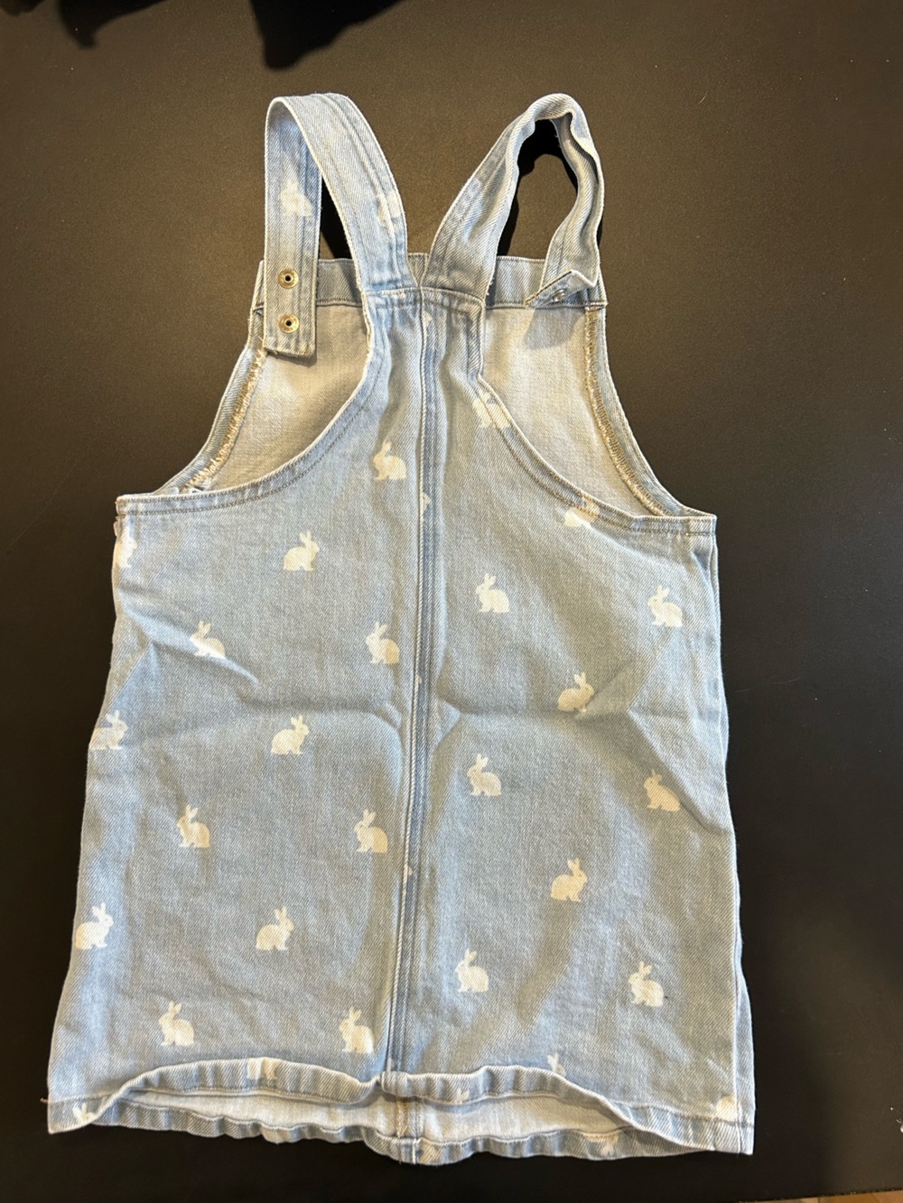 Light Blue Baby Denim Overall Style Dress with White Bunny Pattern - Picture 2 of 2
